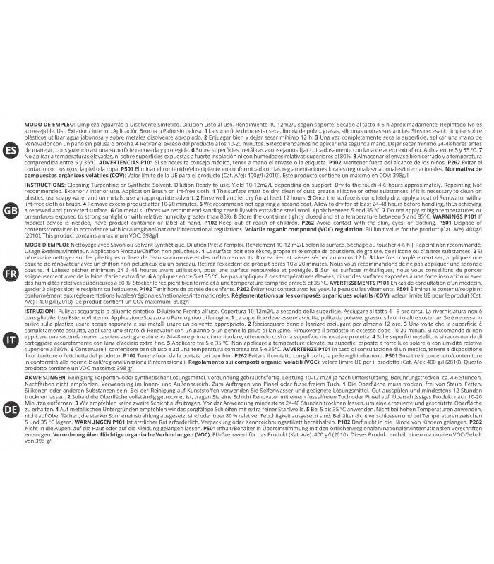 Renovador Superficies de Plástico incoloro, transparente. 