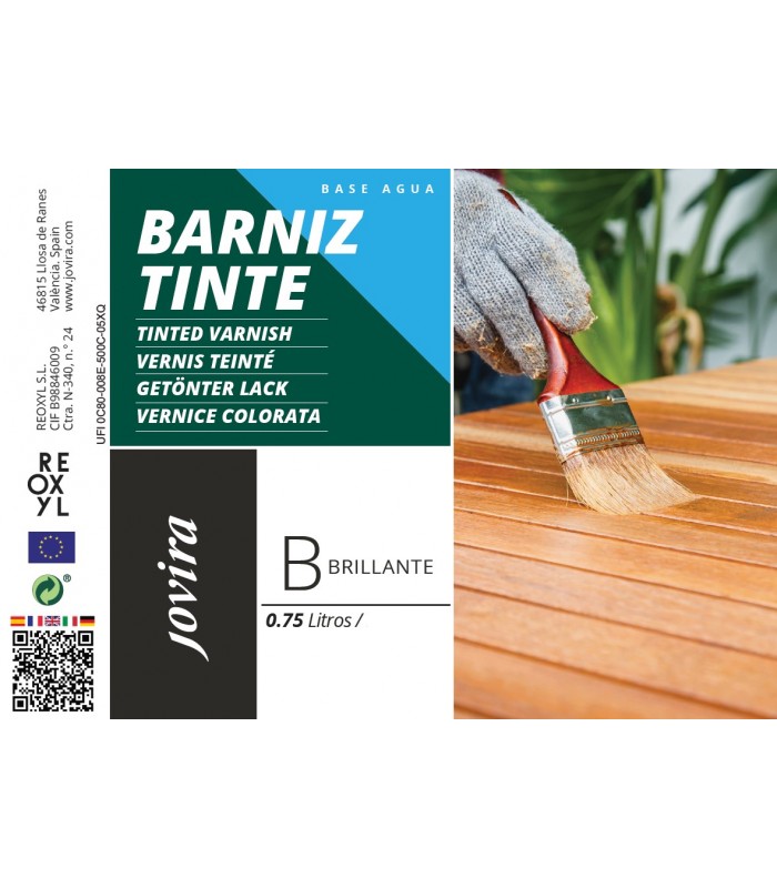 Barniz Tinte al Agua, acabado Brillo. Especial para teñir y